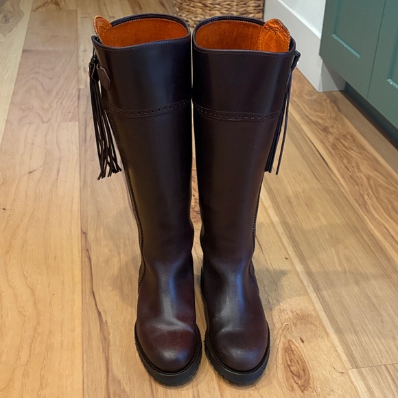 Penelope Chilvers style Knee High Wide Calf Tassel Boots Conker Leather nwb